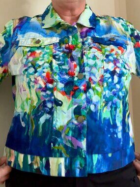 Claire Desjardins Artistic Denim Style Jacket Multicolor XL